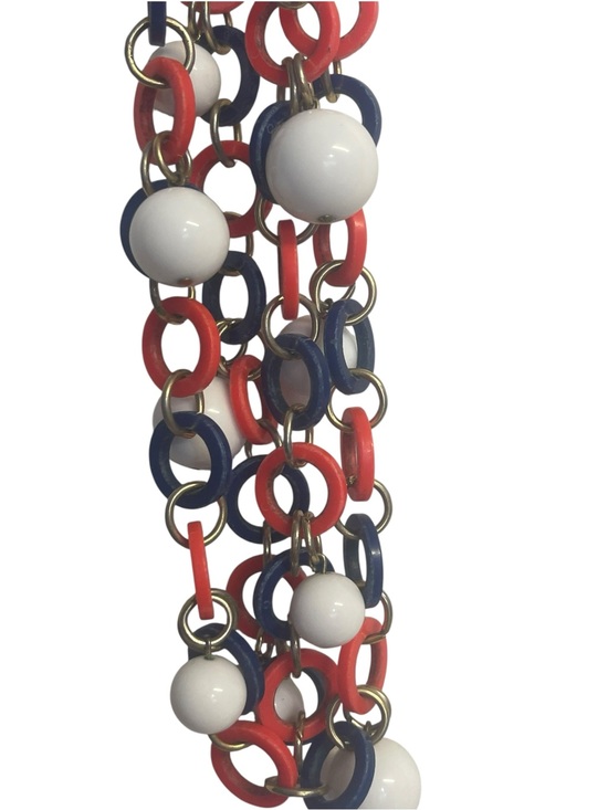 Jewelry - Vintage Red White & Blue Lucite Chain Link Beaded Necklace Mod Retro